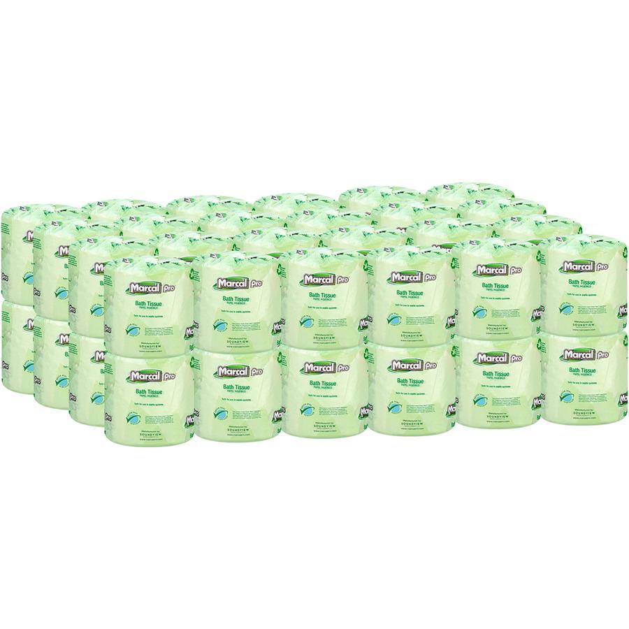 Marcal Pro 100% Recycled Bathroom Tissue - 2 Ply - 4" Width x 4" Length - 500 Sheets/Roll - White - 48 / Carton. Picture 4