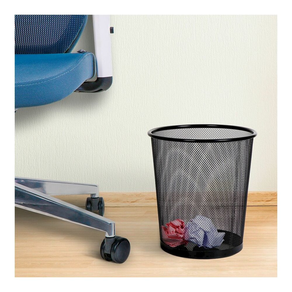 Lorell Mesh Waste Bin - 4.70 gal Capacity - Round - 14.3" Height x 12" Diameter - Steel - Black - 1 Each. Picture 6