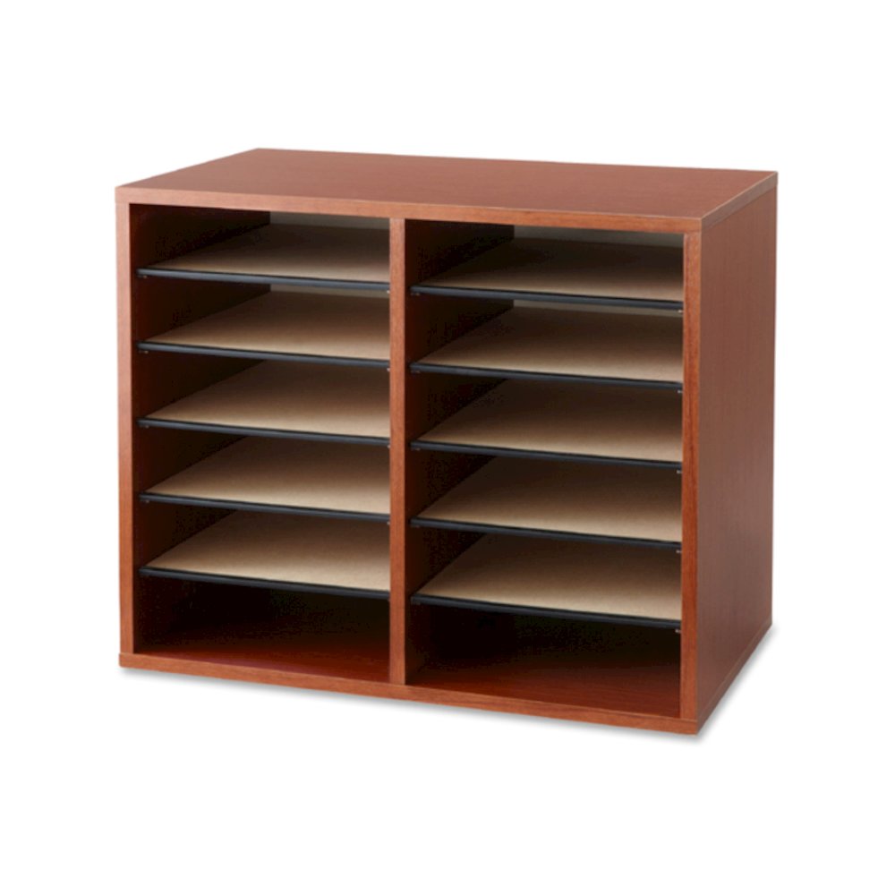 Safco Adjustable 12-Slot Wood Literature Organizer - 12 Compartment(s) - Desktop - Adjustable - Laminate - Cherry - Hardboard, Fiberboard - 1 Each. Picture 8