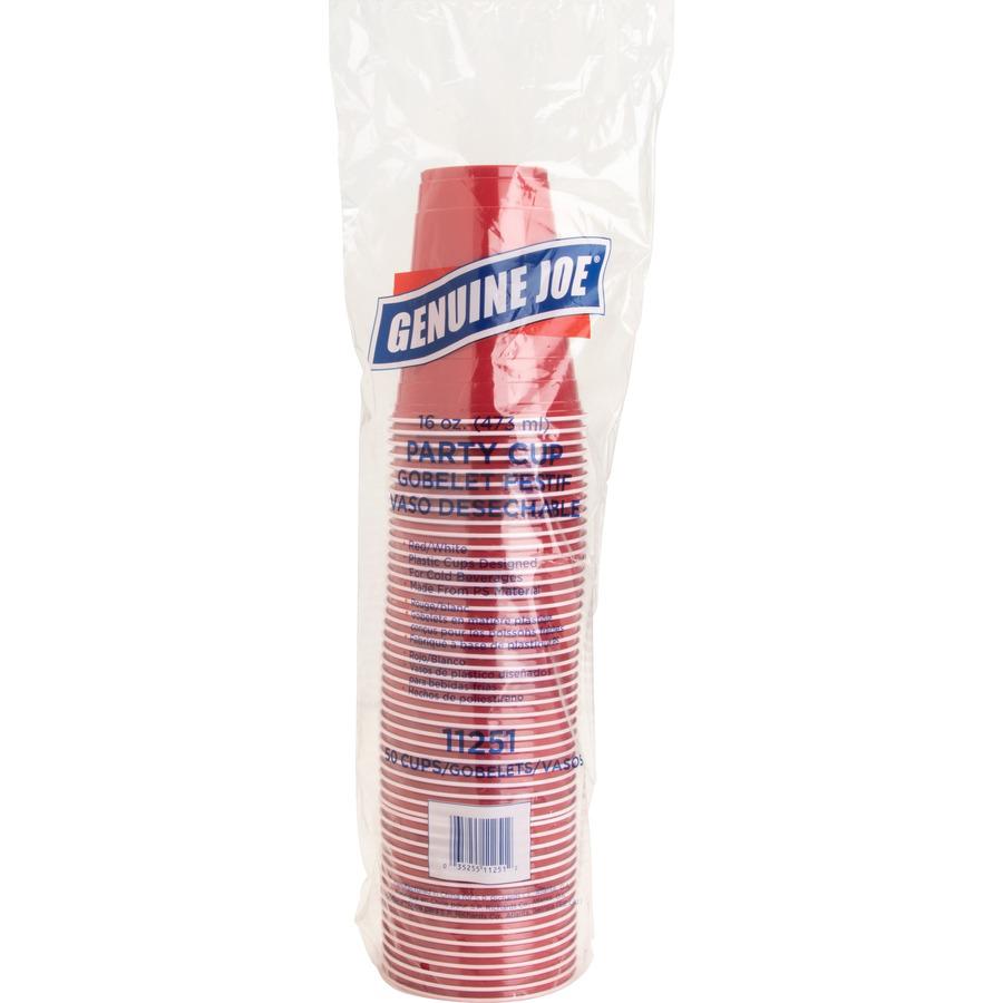 Genuine Joe 16 oz Party Cups - 16 fl oz - Red - Plastic - Party, Cold Drink - 50 / Pack. Picture 5