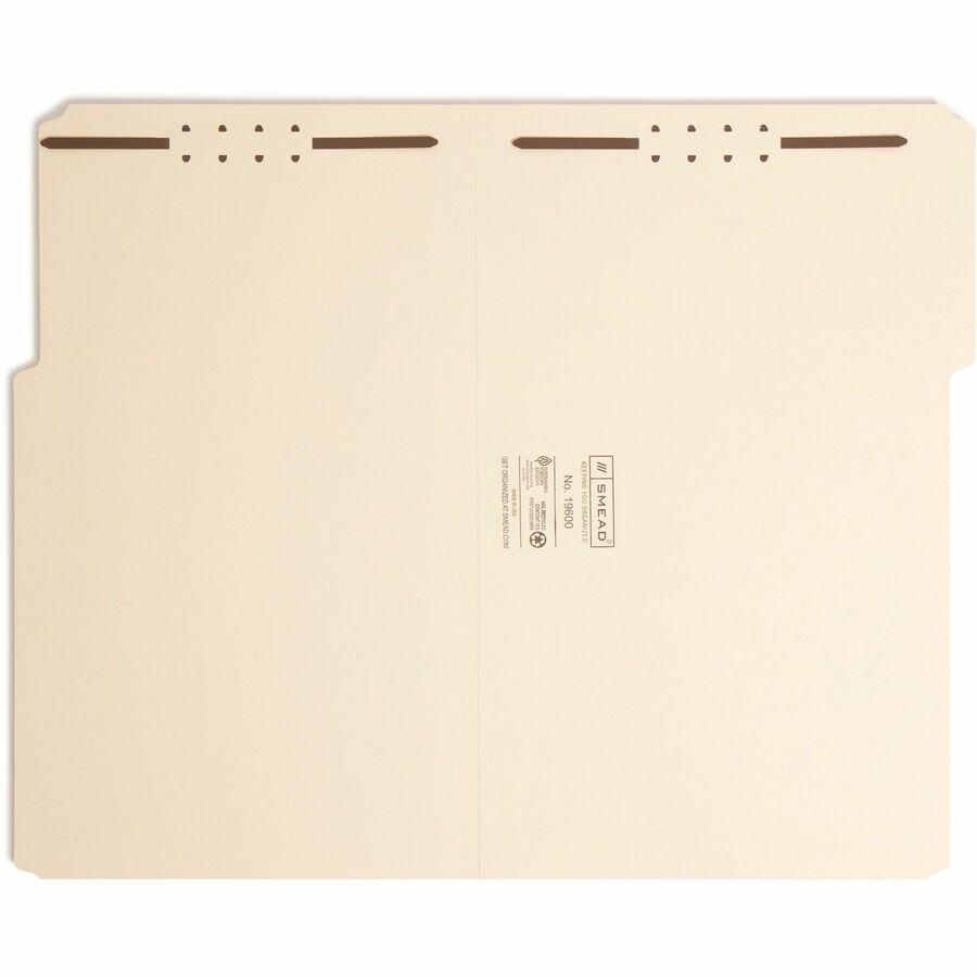 Smead 1/3 Tab Cut Legal Recycled Fastener Folder - 8 1/2" x 14" - 2 x 2K Fastener(s) - Top Tab Location - Assorted Position Tab Position - Manila - 10% Paper Recycled - 50 / Box. Picture 10