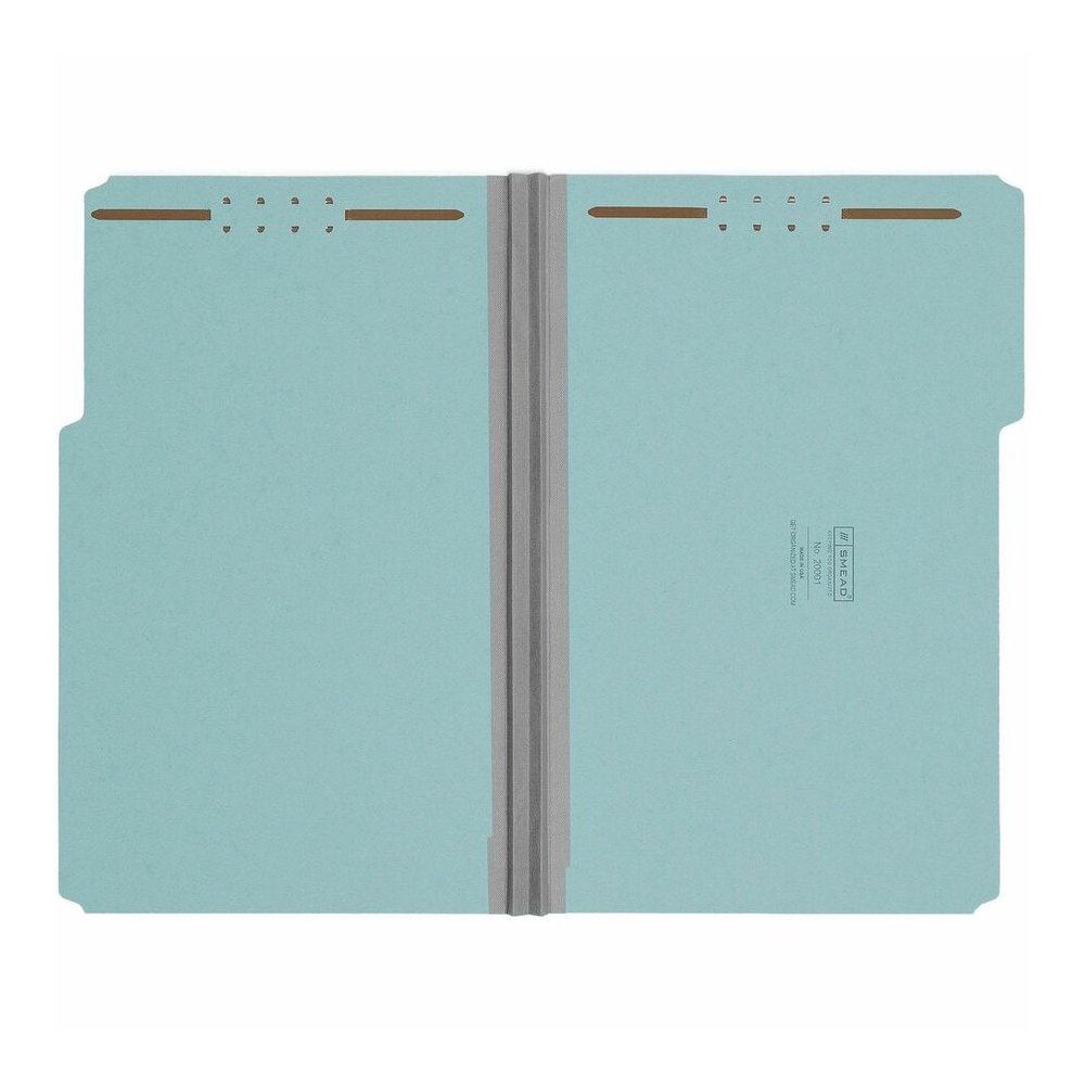 Smead 1/3 Tab Cut Legal Recycled Fastener Folder - 9 1/2" x 14 5/8" - 2" Expansion - 2 x 2K Fastener - Folder - Assorted Tab Position - 1 Plys - Pressboard - Blue - Eco-friendly, Heavy Duty, Dye-free . Picture 5