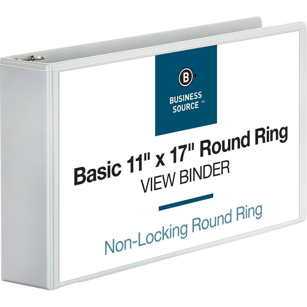 Business Source Tabloid-size Round Ring Reference Binder - 3" Binder Capacity - Tabloid - 11" x 17" Sheet Size - Round Ring Fastener(s) - White - Recycled - Durable, Clear Overlay - 1 Each. Picture 6