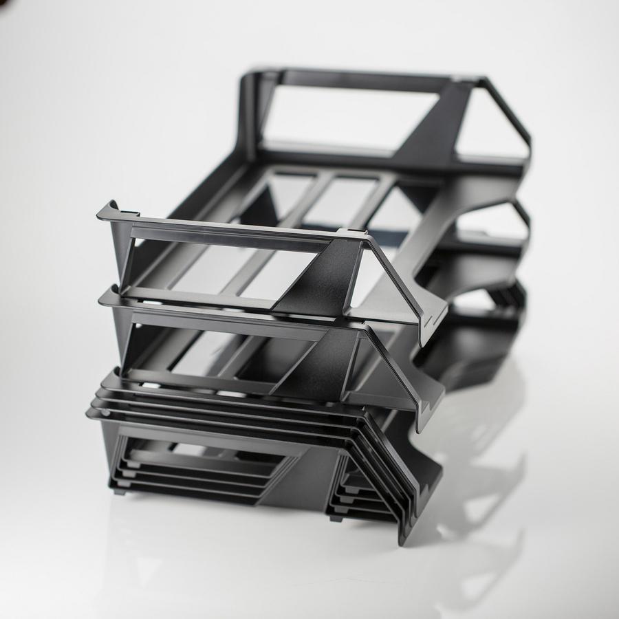 Officemate Achieva Side Loading Letter Trays - 6 Tier(s) - 15" Height x 15.1" Width x 8.9" Depth - Compact, Stackable, Handle, Portable - 30% Recycled - Black - Plastic - 6 / Pack. Picture 4