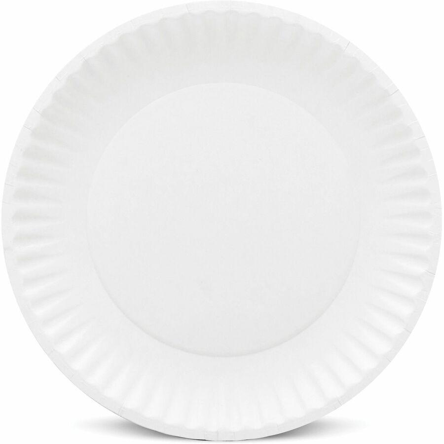 AJM Green Label 9" Economy Paper Plates - 100 / Pack - Microwave Safe - 9" Diameter - White - Paper Body - 10 / Carton. Picture 10