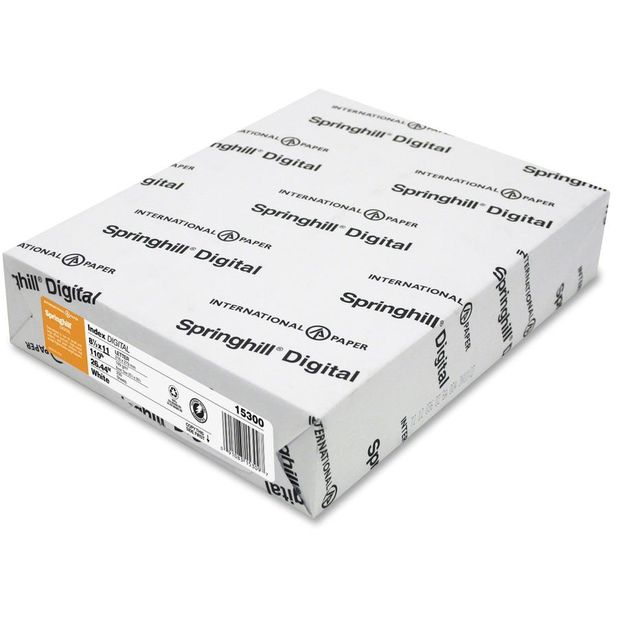 Springhill Multipurpose Cardstock - White - 92 Brightness - Letter - 8 1/2" x 11" - 110 lb Basis Weight - Smooth, Hard - 1 / Pack - Acid-free - White. Picture 2