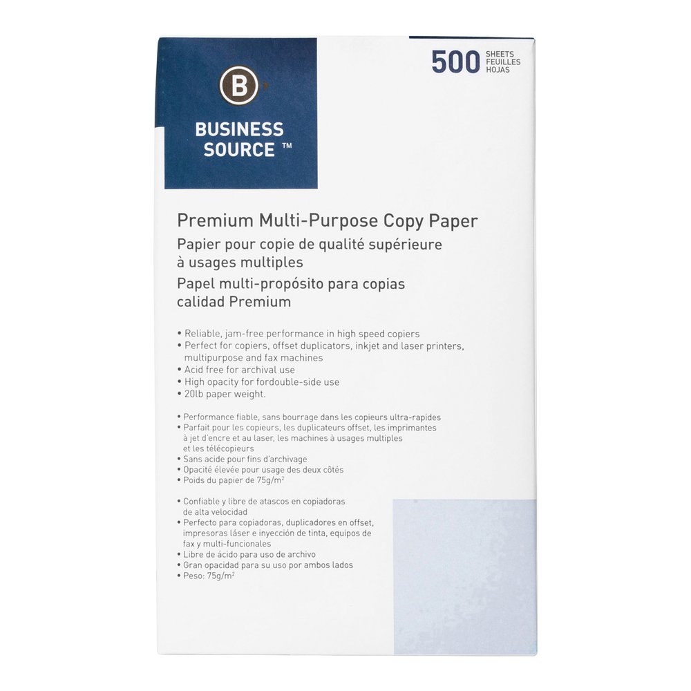 Business Source Premium Multipurpose Copy Paper - White - 92 Brightness - Legal - 8 1/2" x 14" - 20 lb Basis Weight - Acid-free - White - 500 Sheets per Ream - 30 / Pallet. Picture 4