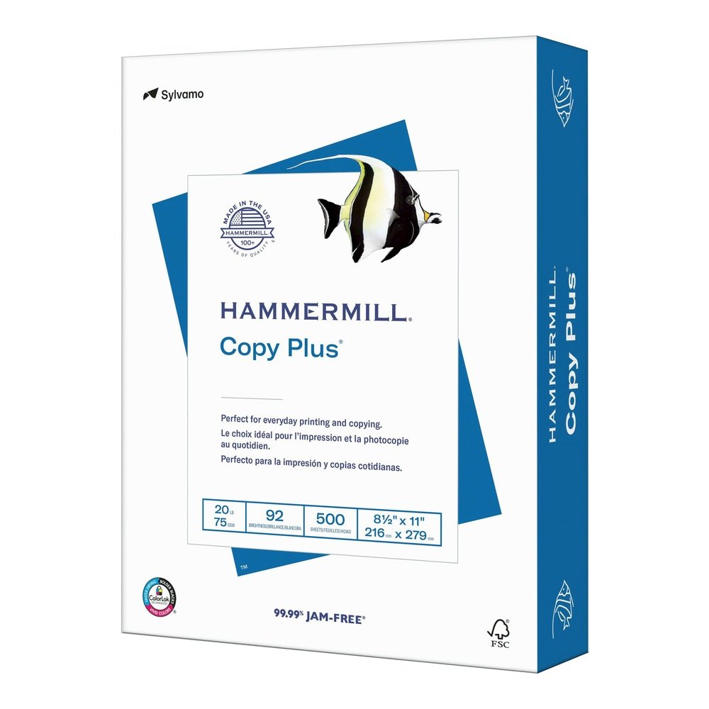 Hammermill Copy Plus Paper - White - 92 Brightness - Letter - 8 1/2" x 11" - 20 lb Basis Weight - Acid-free, Quick Drying - White - 500 Sheets per Ream - 500 Sheets/Ream - 40 / Pallet. Picture 4