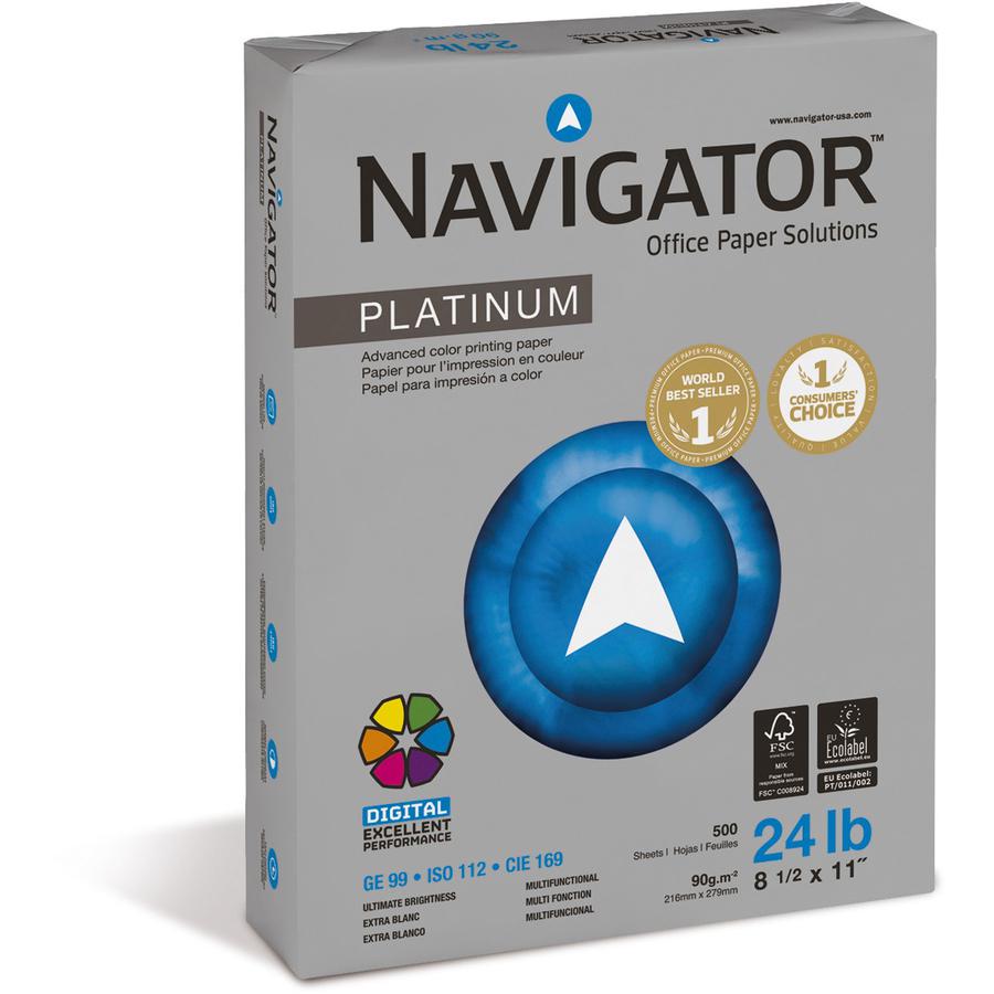 Navigator Platinum Superior Productivity Multipurpose Paper - Silky Touch - Bright White - 99 Brightness - 96% Opacity - Letter - 8 1/2" x 11" - 24 lb Basis Weight - Extra Smooth - 5000 / Carton - Jam. Picture 3