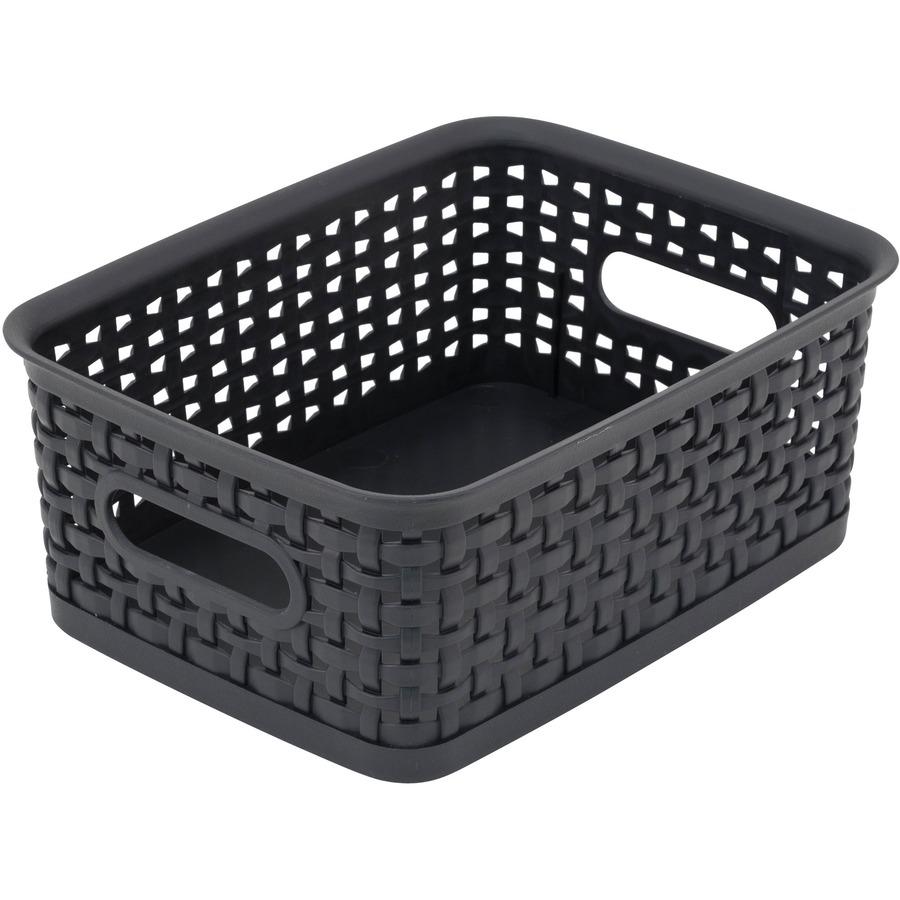 Advantus Plastic Weave Bins - 4" Height x 7.3" Width x 10" DepthDesktop - Secure Grip - Black - Plastic - 3 Each. Picture 2