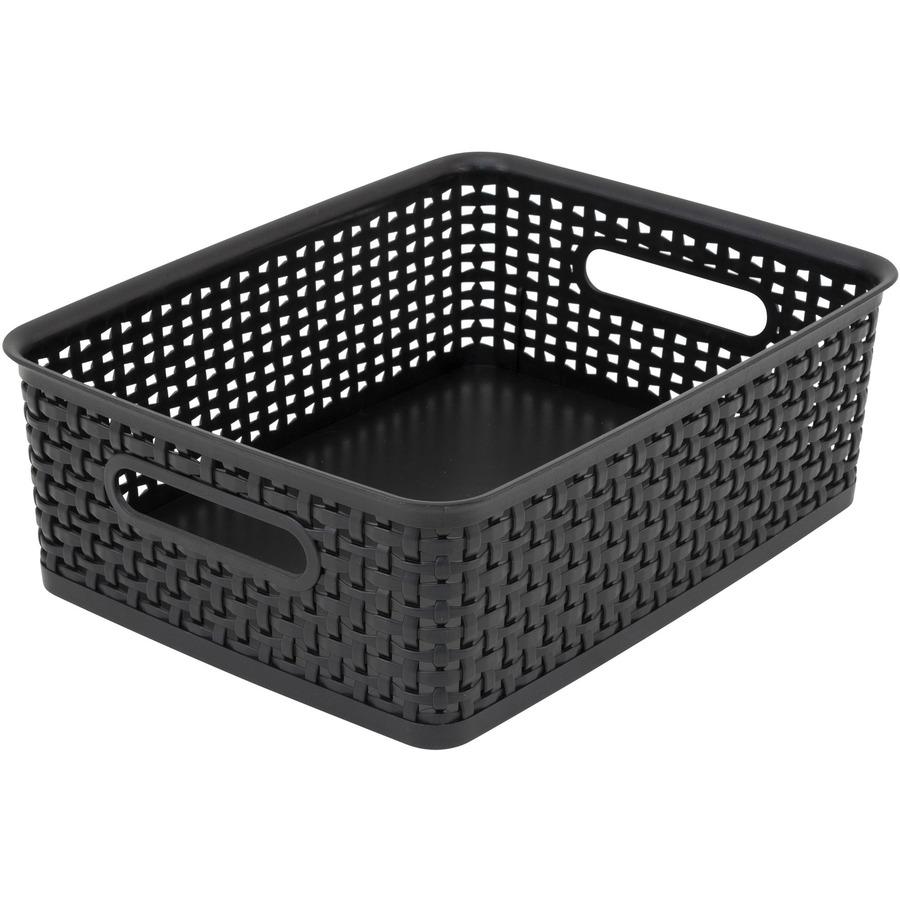 Advantus Plastic Weave Bins - 4.8" Height x 10.5" Width x 13.3" DepthDesktop - Secure Grip - Black - Plastic - 2 Each. Picture 4