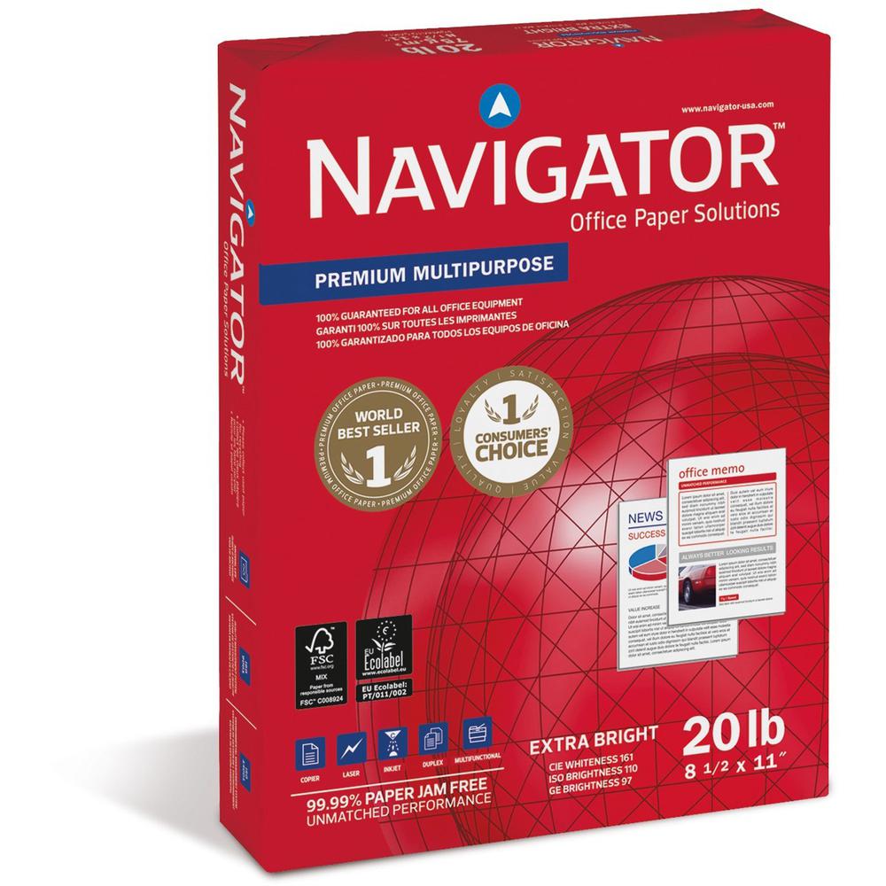 Navigator Premium Multipurpose Trusted Performance Paper - Extra Opacity - White - 97 Brightness - Letter - 8 1/2" x 11" - 20 lb Basis Weight - 200000 / Pallet - White. Picture 2