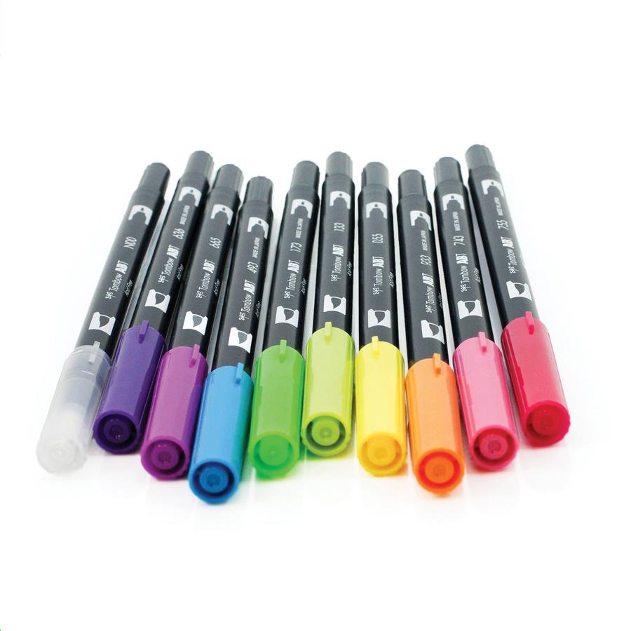 Tombow Dual Brush Pen Set - Hot Pink, Orange, Chartreuse, Willow Green, Purple, Rubine Red, Process Yellow, Reflex Blue, Imperial Purple Water Based Ink - Nylon Tip - 1 / Pack. Picture 4
