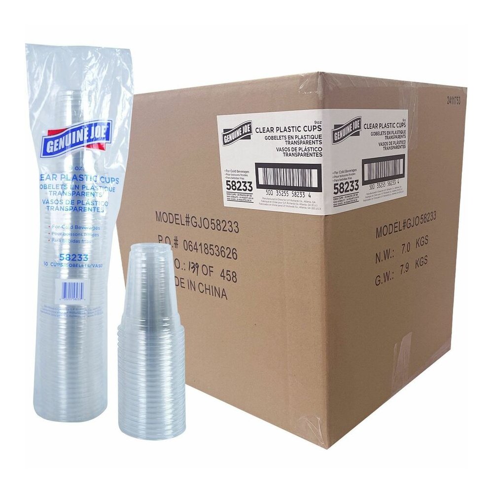 Genuine Joe 9 oz Clear Plastic Cups - 9 fl oz - Clear - Plastic - Cold Drink, Beverage - 50/Pack - 20 / Carton. Picture 6