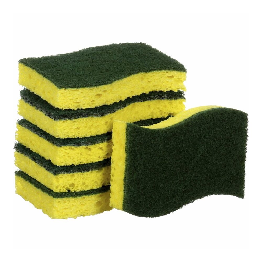 Scotch-Brite Heavy-Duty Scrub Sponges - 2.8" Height x 4.5" Width x 0.6" Depth - 6/Pack - 6 / Carton - Green, Yellow. Picture 10