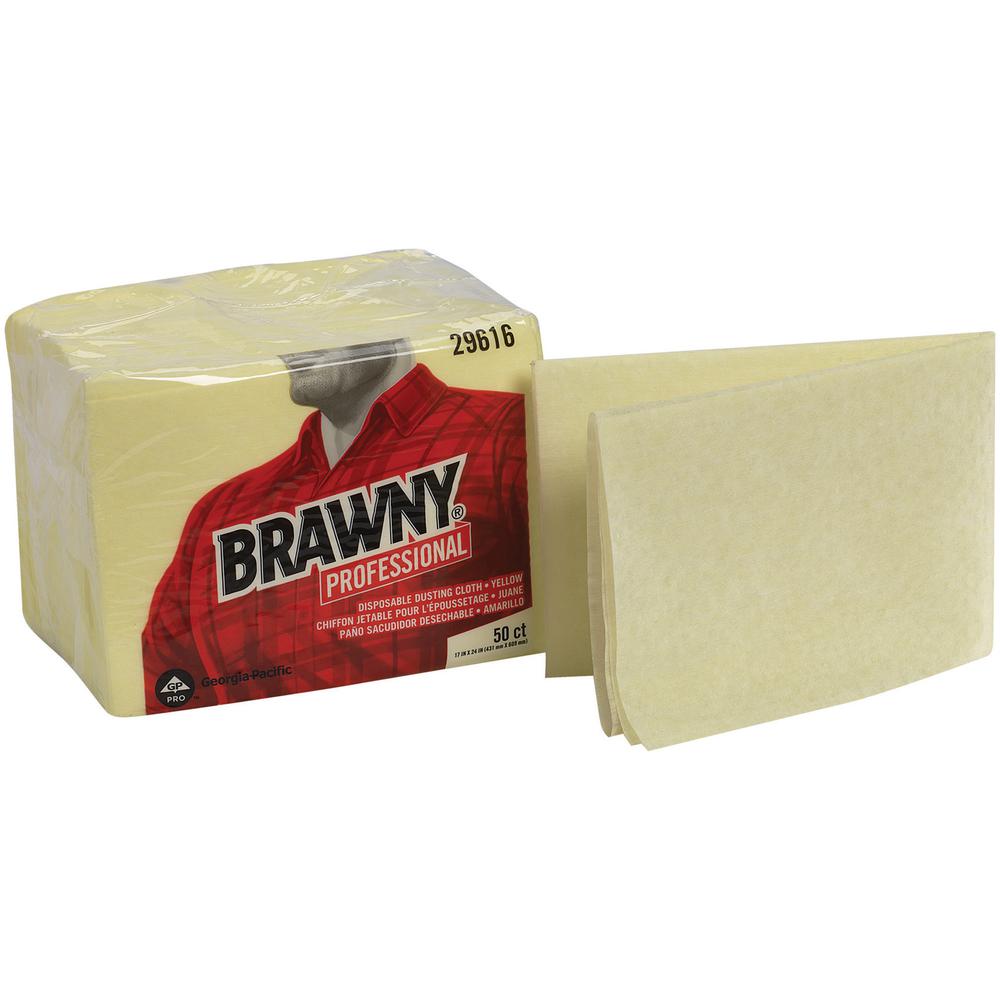 Brawny&reg; Professional Disposable Dusting Cloths - 24" Length x 17" Width - 50 / Pack - 4 / Carton - Yellow. Picture 3