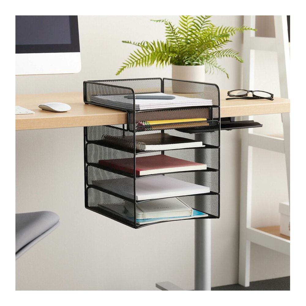 Safco Onyx Horizontal Hanging Desktop Storage - 5 Compartment(s) - 14.38" Height x 10.25" Width x 12.38" Depth - Durable, Lightweight, Scratch Resistant - Powder Coated - Black - Steel - 1 Each. Picture 12
