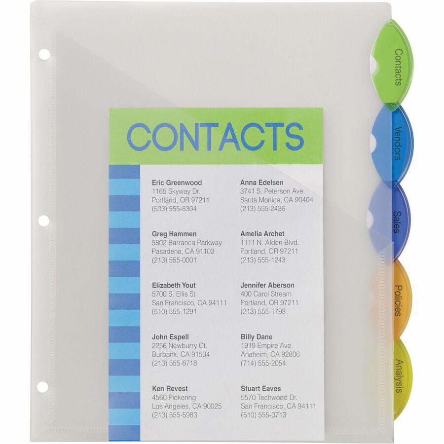 Avery&reg; Insertble Style Edge Plastic Pocket Dividers - 5 x Divider(s) - 5 - 5 Tab(s)/Set - 9.3" Divider Width x 11.25" Divider Length - 3 Hole Punched - Translucent Plastic Divider - Multicolor Pla. Picture 13