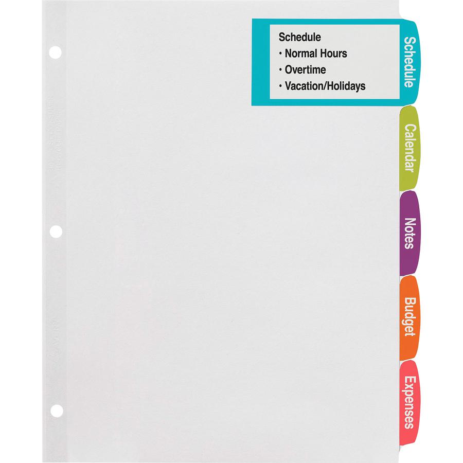 Avery&reg; Big Tab Tab Divider - 100 x Divider(s) - 5 - 5 Tab(s)/Set - 8.5" Divider Width x 11" Divider Length - 3 Hole Punched - White Paper Divider - White Paper Tab(s) - Recycled - 20 / Box. Picture 6