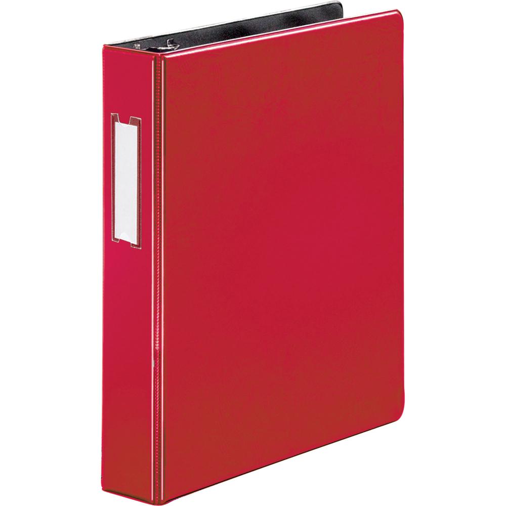 Business Source 1.5" D-Ring Binder - 1 1/2" Binder Capacity - 375 Sheet Capacity - Slant D-Ring Fastener(s) - Internal Pocket(s) - Red - Lay Flat, Label Holder - 1 Each. Picture 6