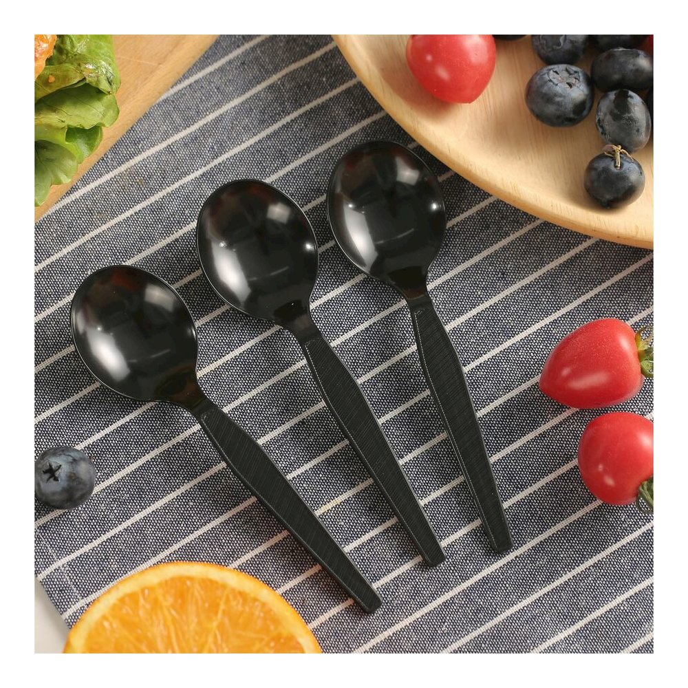 Genuine Joe Medium-Heavyweight Plastic Soup Spoons - 1 Piece(s) - Soup Spoon - 1 x Soup Spoon - Disposable - Textured - Black - 1000 / Carton. Picture 6