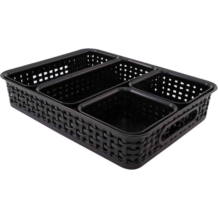 Advantus 5-pack Plastic Weave Bins - Desktop - Black - Plastic - 5 / Pack. Picture 3