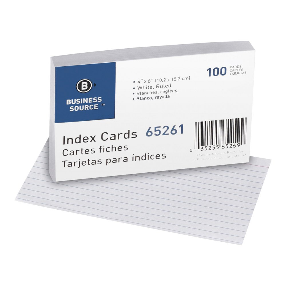 Business Source Ruled Index Cards - Front Ruling Surface - Ruled Front Ruling - 72 lb Basis Weight - 6" x 4" Sheet Size - White Paper - 100/Pack - 10 / Box. Picture 6