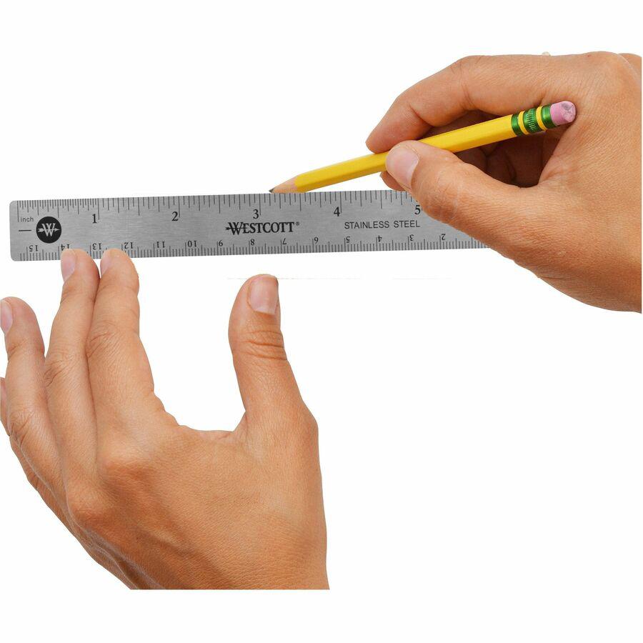 Westcott 6" Stainless Steel Rulers - 6" Length 0.8" Width - 1/16, 1/32 Graduations - Metric, Imperial Measuring System - Stainless Steel - 12 / Box - Stainless Steel. Picture 14