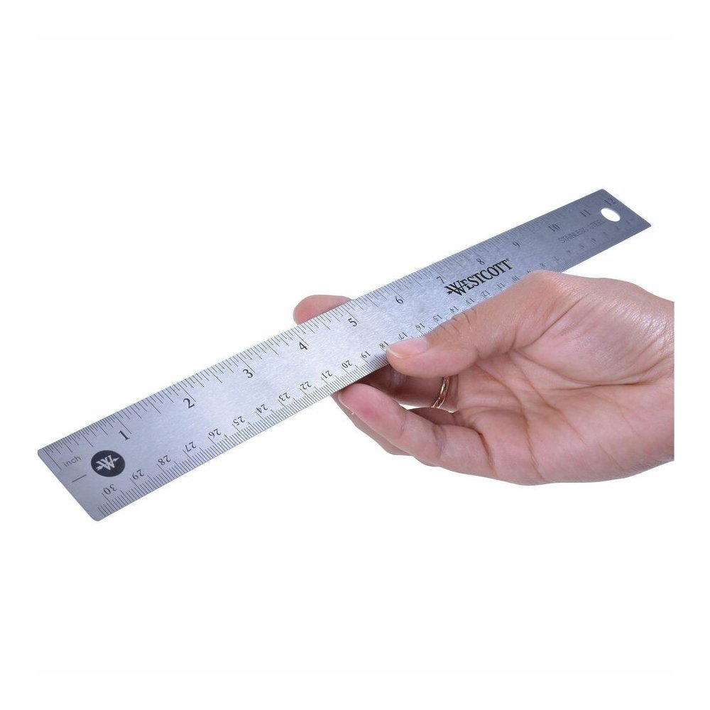 Westcott Stainless Steel Rulers - 15" Length x 1" Width - 1/16, 1/32 Graduations - Metric, Imperial Measuring System - Stainless Steel - Stainless Steel - 12 / Box. Picture 8