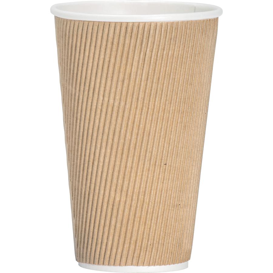 Genuine Joe 16 oz Rippled Hot Cups - 16 fl oz - Brown - Hot Drink, Hot Drink, Beverage - 25/Pack - 5 / Bundle. Picture 9