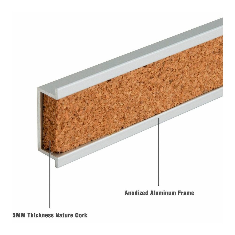 Lorell Cork Strip Bulletin Bars - 48" Board Width - Cork Surface - Self-healing, Fade Resistant, Self-sealing - Anodized Aluminum Frame - 3 / Bundle. Picture 6
