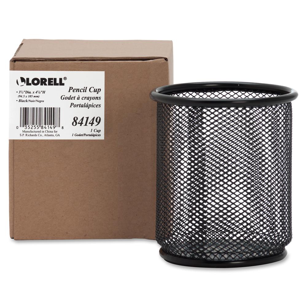 Lorell Mesh Wire Pencil Cup Holders - 3.5" Height x 3.9" Width - Steel - Black - 6 / Box. Picture 5