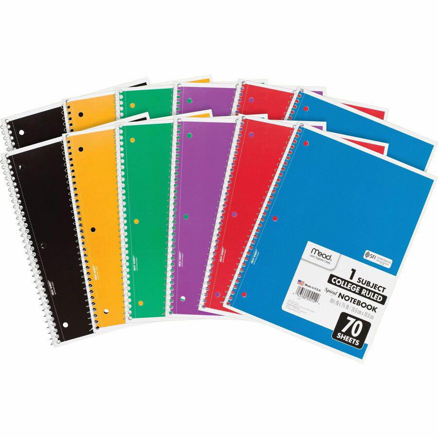 Mead One-subject Spiral Notebook - 70 Sheets - Spiral - College Ruled - 8" x 10 1/2" - White Paper - TanBoard Cover - Heavyweight, Punched - 12 / Bundle. Picture 5
