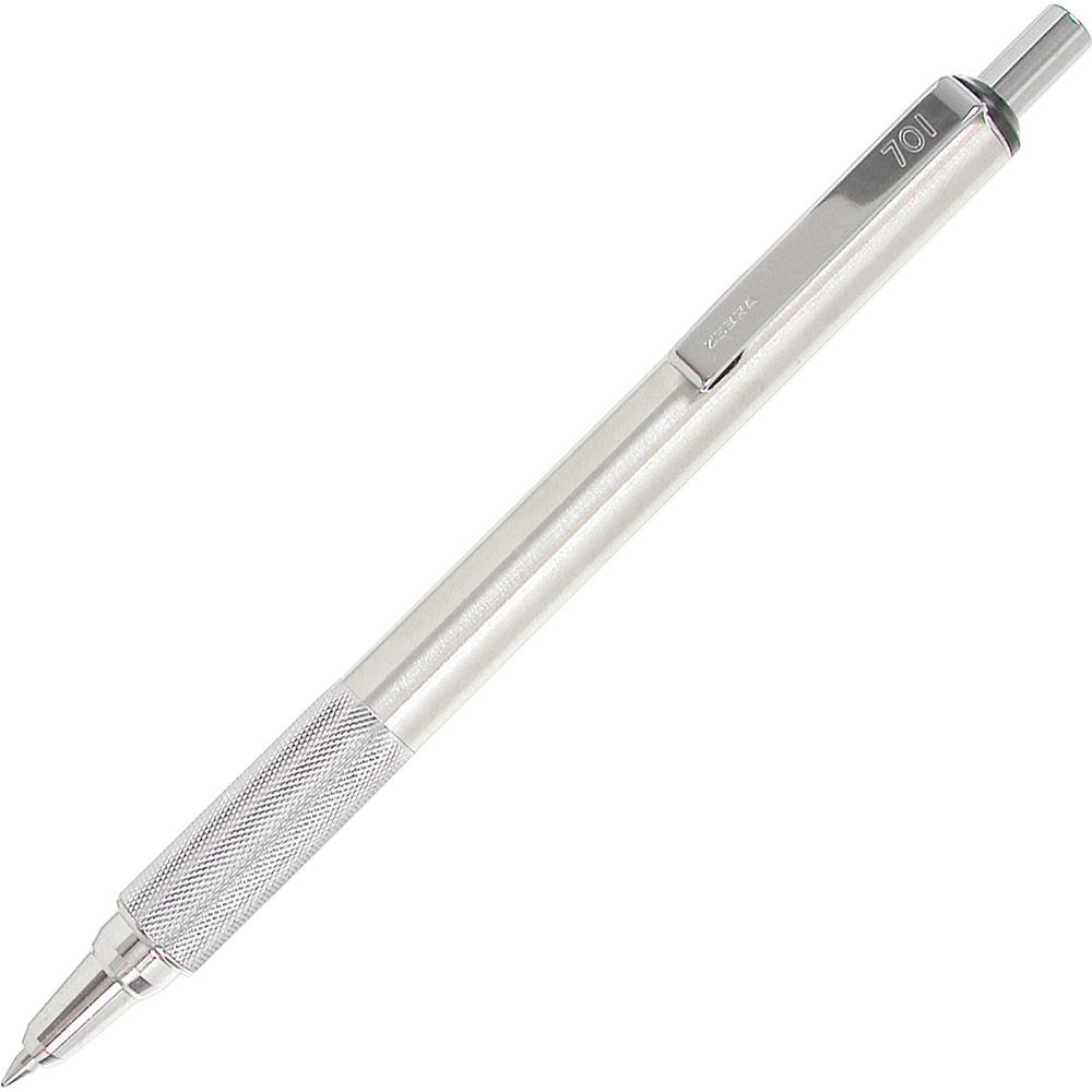 Zebra Pen STEEL 7 Series F-701 Retractable Ballpoint Pen - Refillable - Retractable - Black Ink - Stainless Steel Barrel - 6 / Box. Picture 5