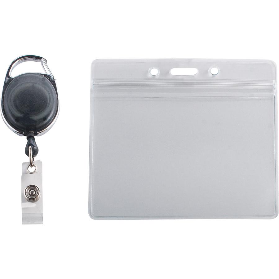 Advantus Badge Reel Holder Combo Pack - Support 3.75" x 2.58" Media - Horizontal - Vinyl - Black/Clear - Durable - 10 / Pack. Picture 2