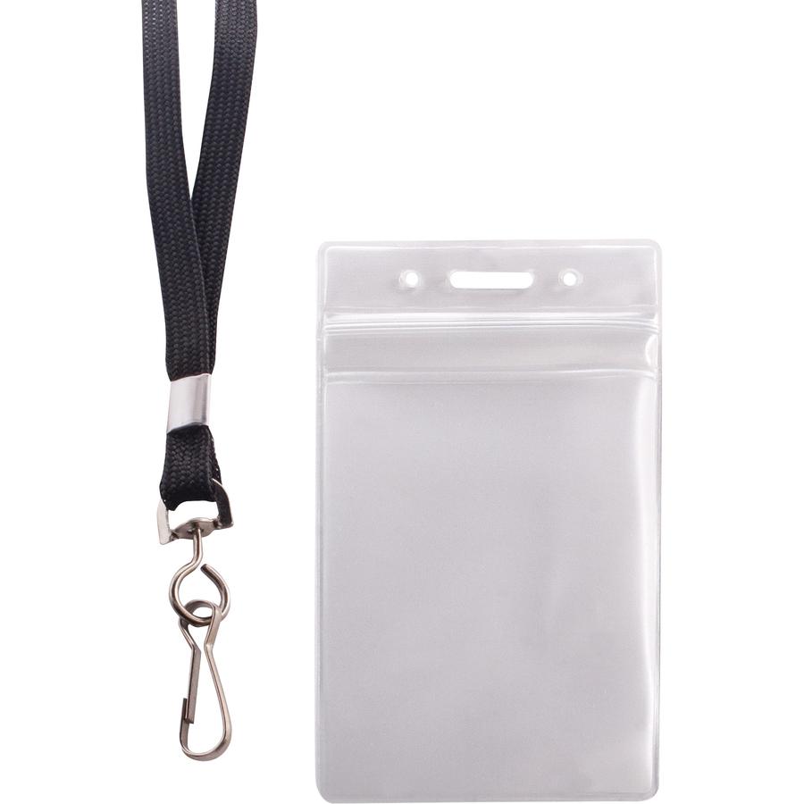 Advantus ID Holder/Lanyard Combo Pack - Support 3.75" x 2.58" Media - Vertical - Vinyl - Black/Clear - Durable - 20 / Pack. Picture 2