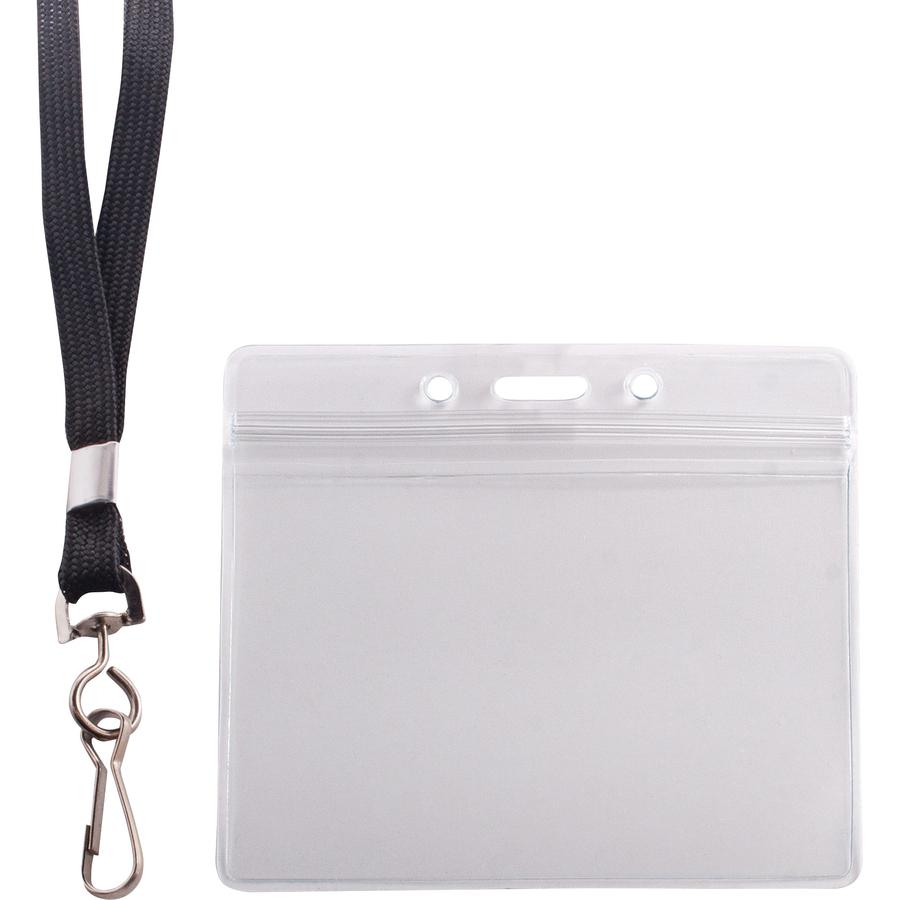 Advantus ID Holder/Lanyard Combo Pack - Support 3.75" x 2.63" Media - Horizontal - Vinyl - Black/Clear - Durable - 20 / Pack. Picture 3