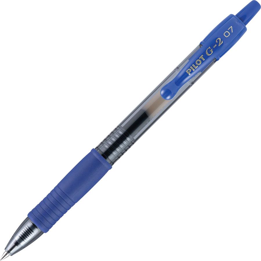 G2 Retractable Gel Ink Pens with Blue Ink - Refillable - Retractable - Blue Ink - Gray, Silver Barrel - 36 / Pack. Picture 3