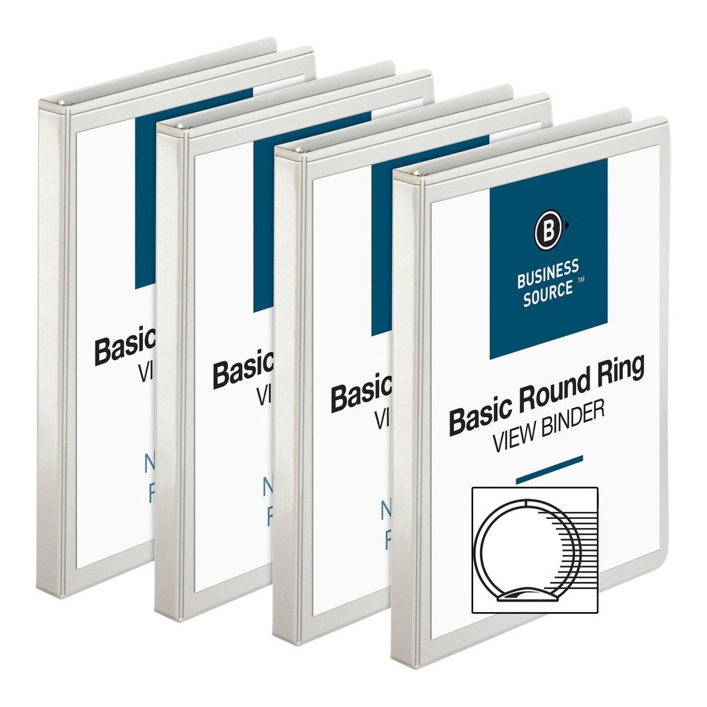 Business Source Round-ring View Binder - 1/2" Binder Capacity - Letter - 8 1/2" x 11" Sheet Size - 125 Sheet Capacity - Fastener: Round Ring - Pocket: 2, Internal - Polypropylene - White - Sturdy, Non. Picture 6