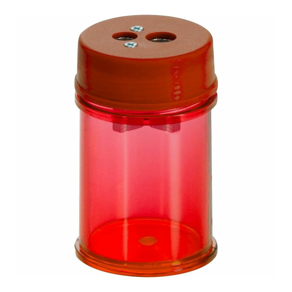 Officemate Double Barrel Pencil/Crayon Sharpener - 2 Hole(s) - 2.1" Height x 1.4" Width x 1.4" Depth - Translucent Red - 8 / Box. Picture 3