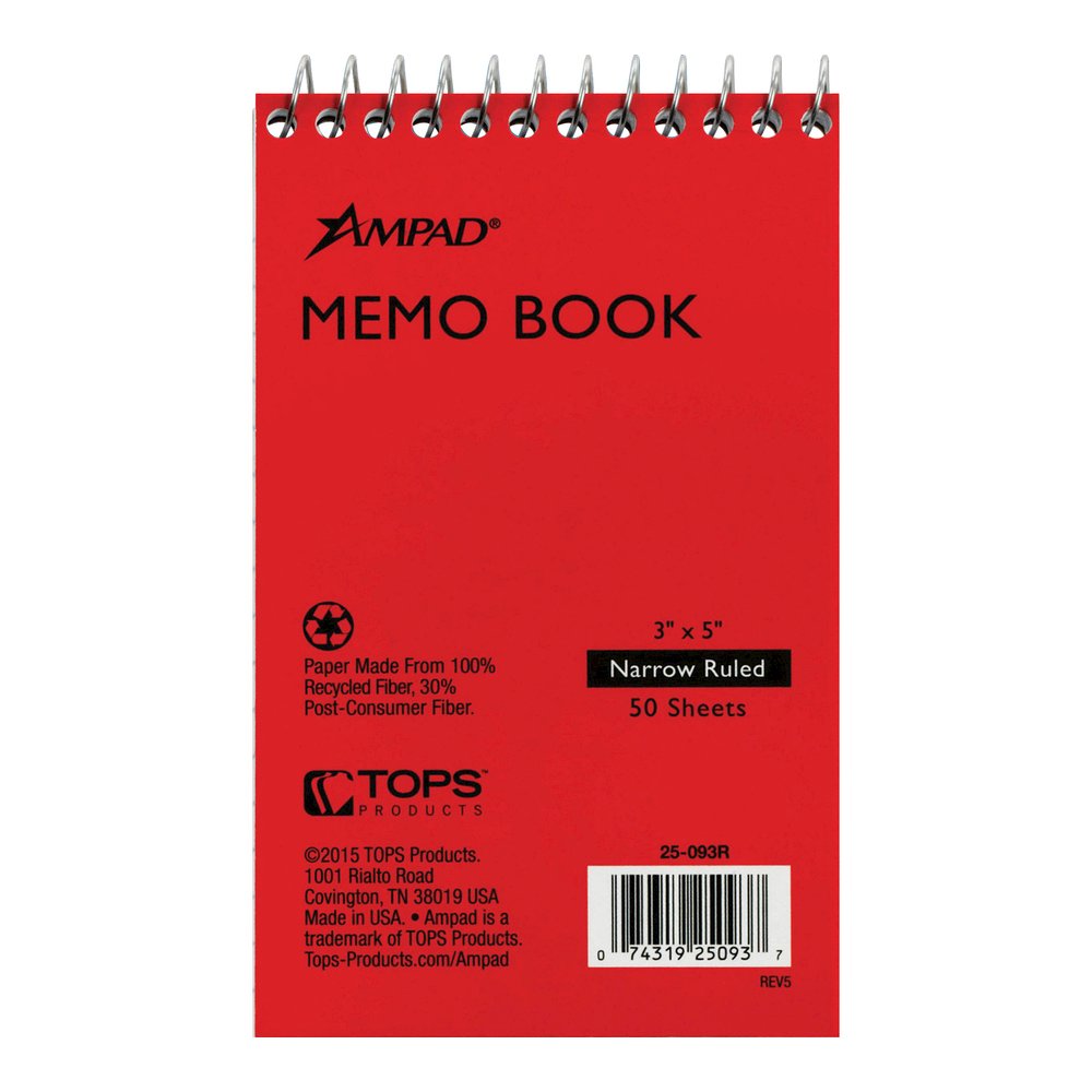 Ampad Topbound Memo Notebooks - 50 Sheets - Wire Bound - 3" x 5" Sheet Size - White Paper - Assorted Pressboard Cover - Rigid, Mediumweight - Recycled - 5 / Bundle. Picture 5