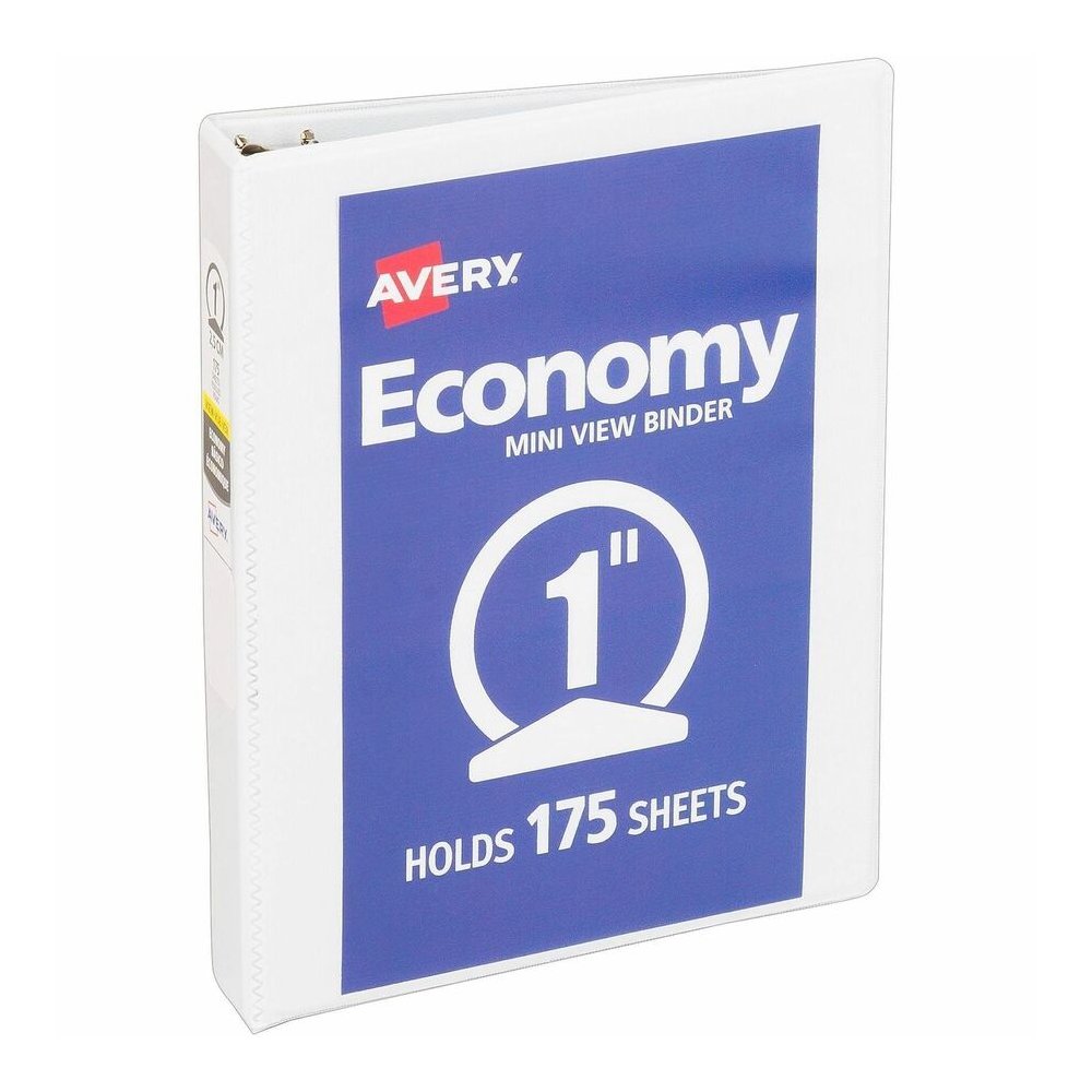 Avery&reg; Economy View Binder - 1" Binder Capacity - Statement - 5 1/2" x 8 1/2" Sheet Size - 175 Sheet Capacity - 3 Ring - Fastener: Round Ring - Pocket: 2, Internal - Vinyl, Chipboard - White - Stu. Picture 4