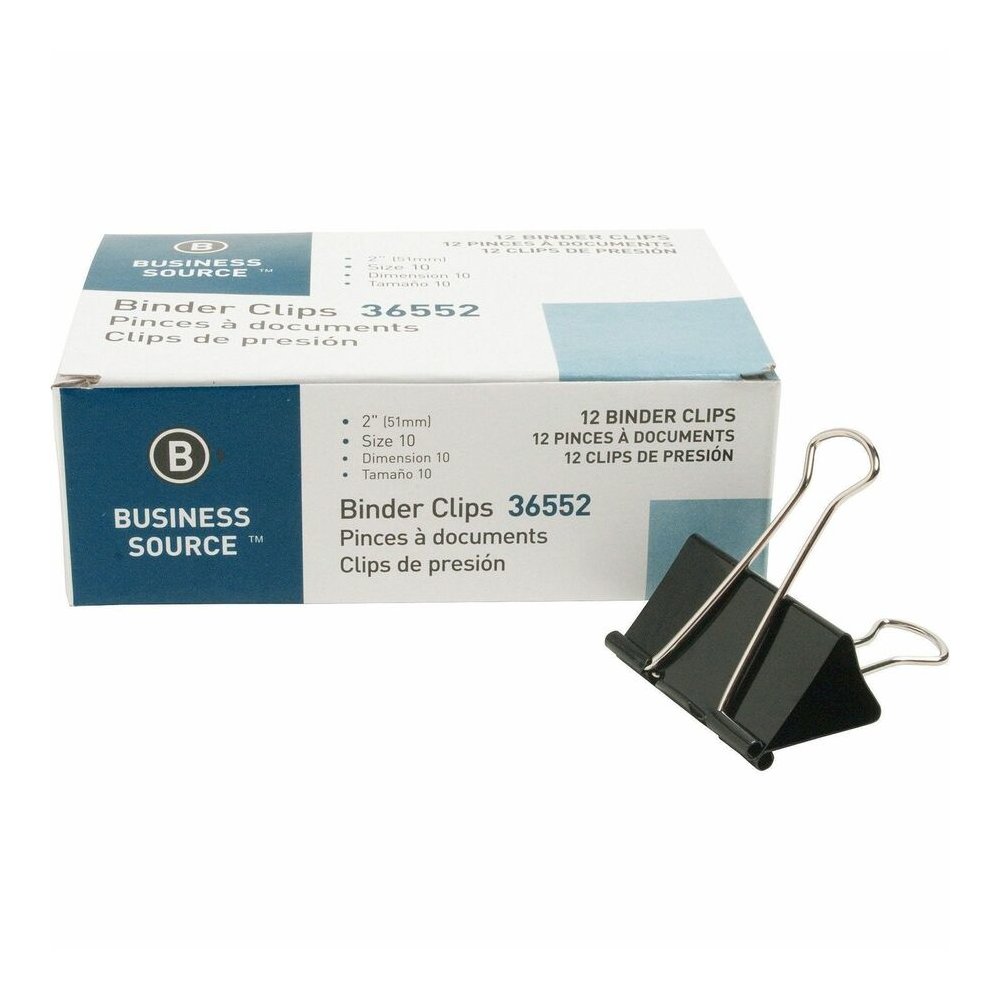 Business Source Fold-back Binder Clips - Large - 2" Length x 2" Width - 1" Size Capacity - Black - Steel - 1 Dozen/Box - 10 / Bundle. Picture 8