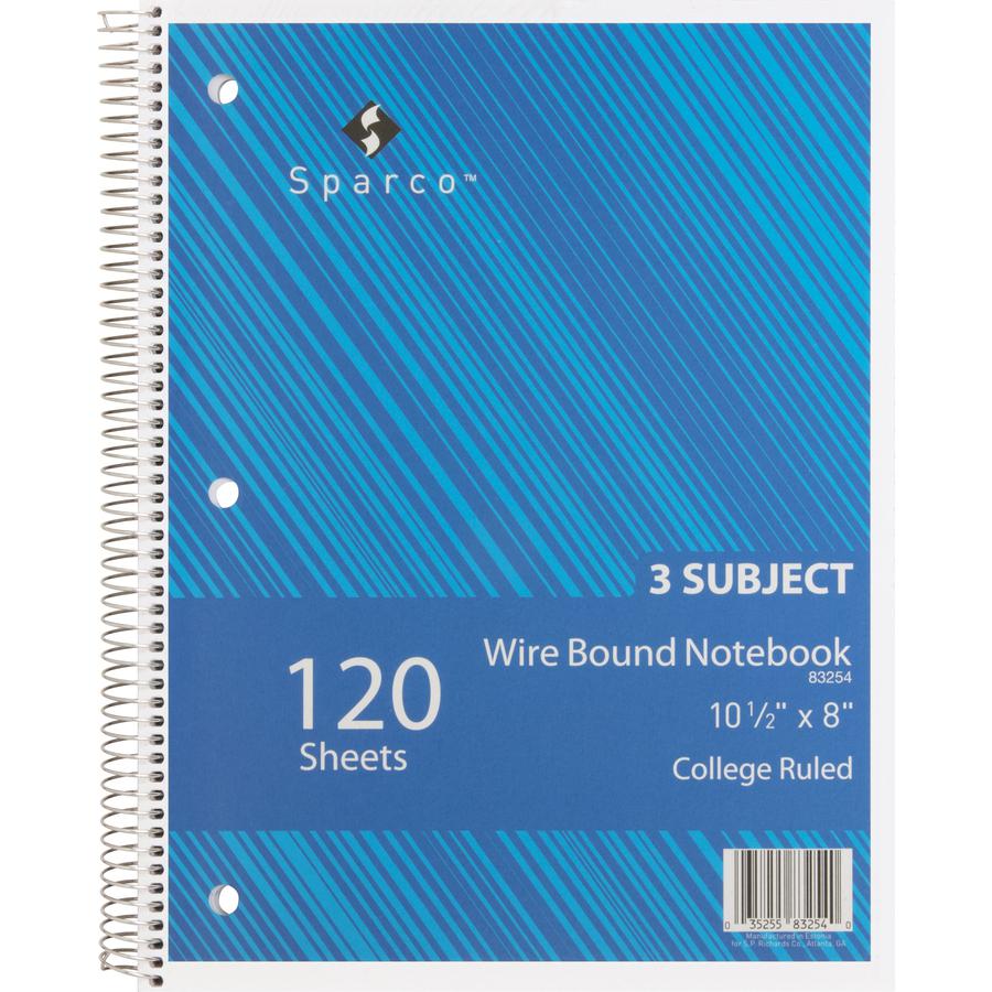 Sparco Wire Bound College Ruled Notebook - 120 Sheets - Wire Bound - College Ruled Front Ruling - Unruled Margin - 16 lb Basis Weight - 8" x 10 1/2" Sheet Size - Assorted Paper - Assorted Chipboard Co. Picture 7