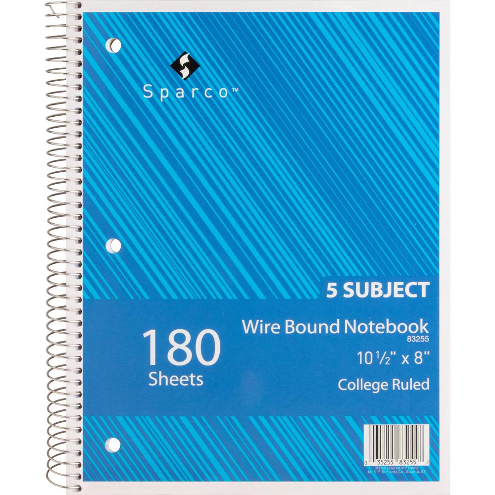 Sparco Wirebound College Ruled Notebooks - 180 Sheets - Wire Bound - College Ruled Front Ruling - Unruled Margin - 8" x 10 1/2" Sheet Size - Assorted Paper - Assorted Chipboard Cover - Resist Bleed-th. Picture 5