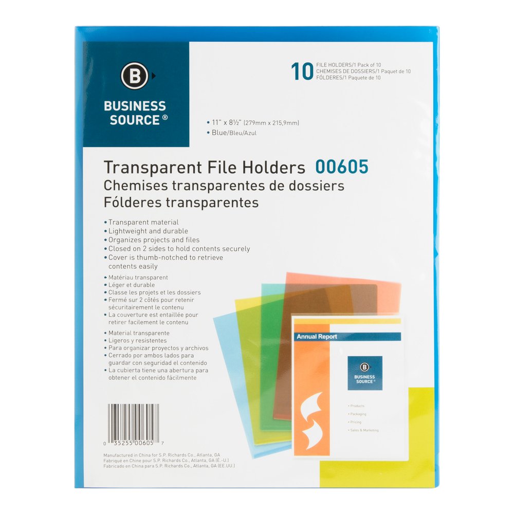 Business Source Letter File Sleeve - 8 1/2" x 11" - 20 Sheets Capacity - Blue - Water Resistant, Transfer Safe, Lightweight, Transparent - 10/Pack - 5 / Box. Picture 9