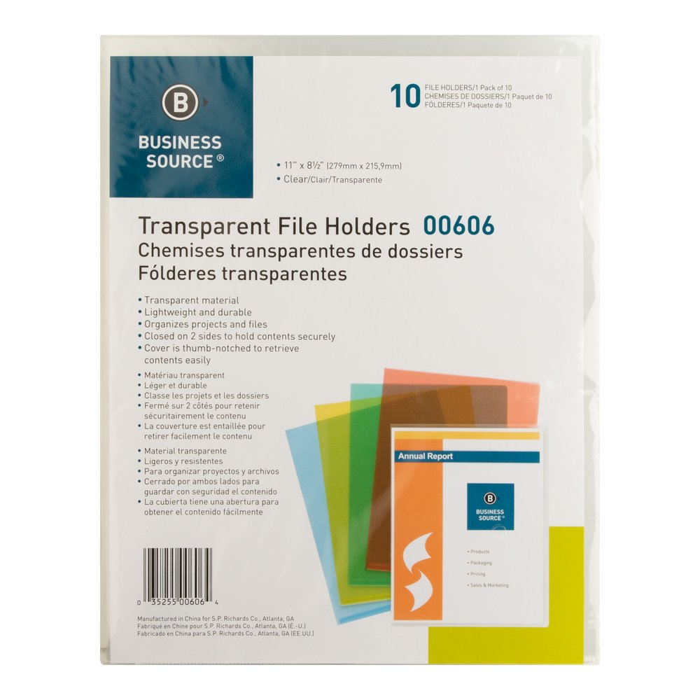 Business Source Letter File Sleeve - 8 1/2" x 11" - 20 Sheets Capacity - Clear - Water Resistant, Transfer Safe, Lightweight, Transparent - 10/Pack - 5 / Box. Picture 9