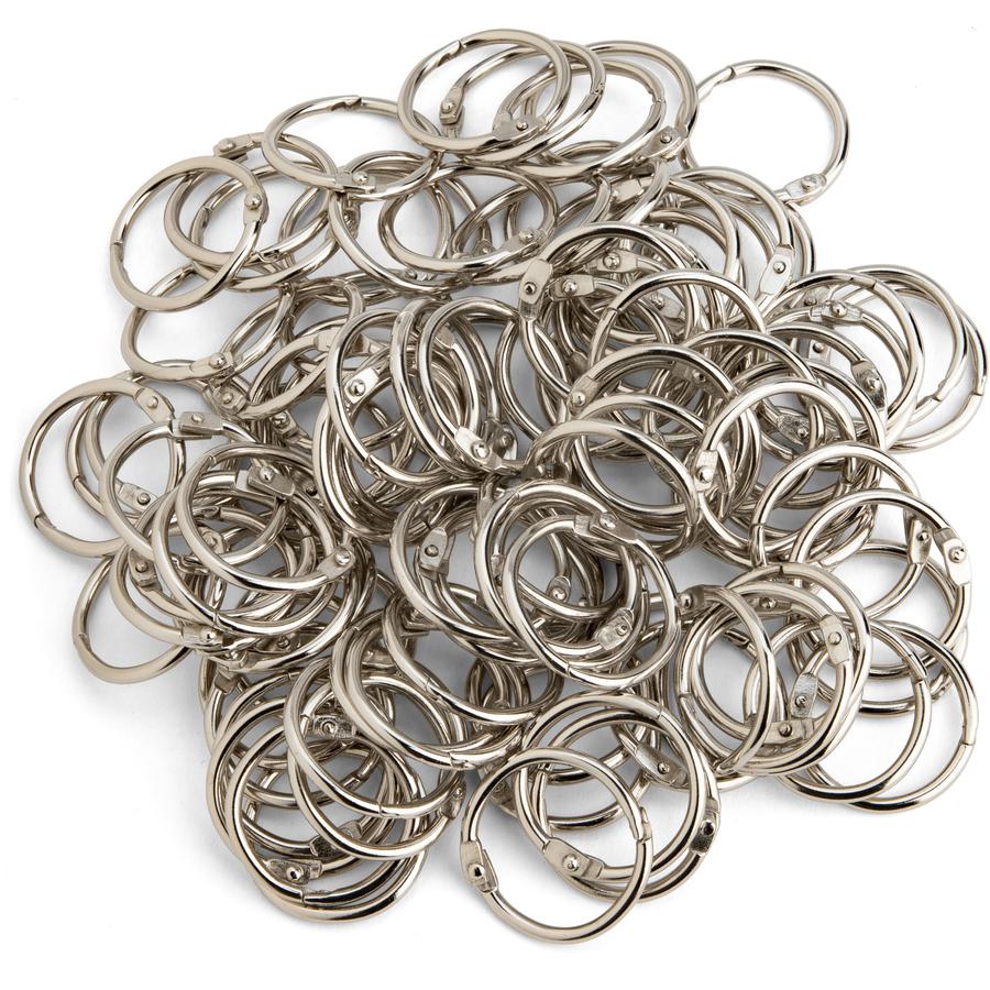Business Source Standard Book Rings - 1" Diameter - Silver - Nickel Plated - 100 / Box. Picture 7
