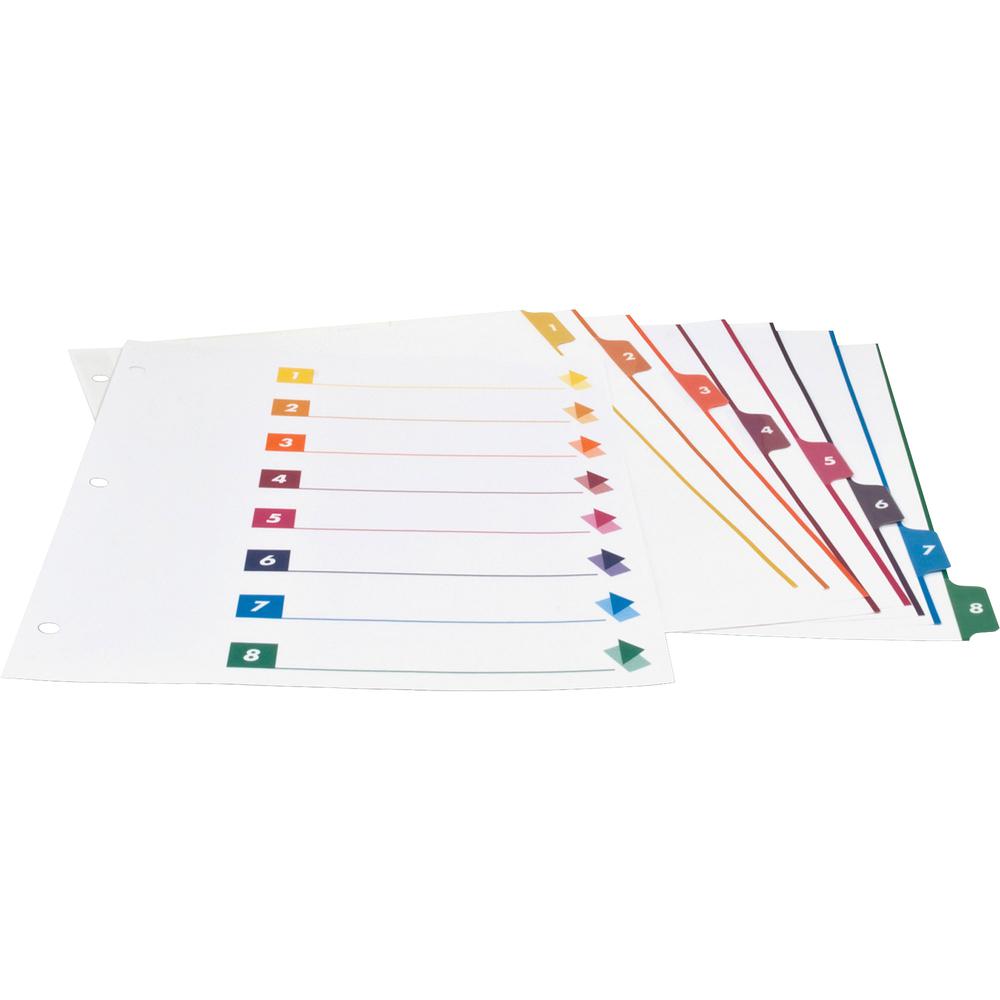 Business Source Color-coded Table of Contents/Tabs Index Dividers - Printed Tab(s) - Digit - 1-8 - 8 Tab(s)/Set - 3 Hole Punched - White Divider - Multicolor Mylar Tab(s) - Tear Resistant, Reinforced,. Picture 3