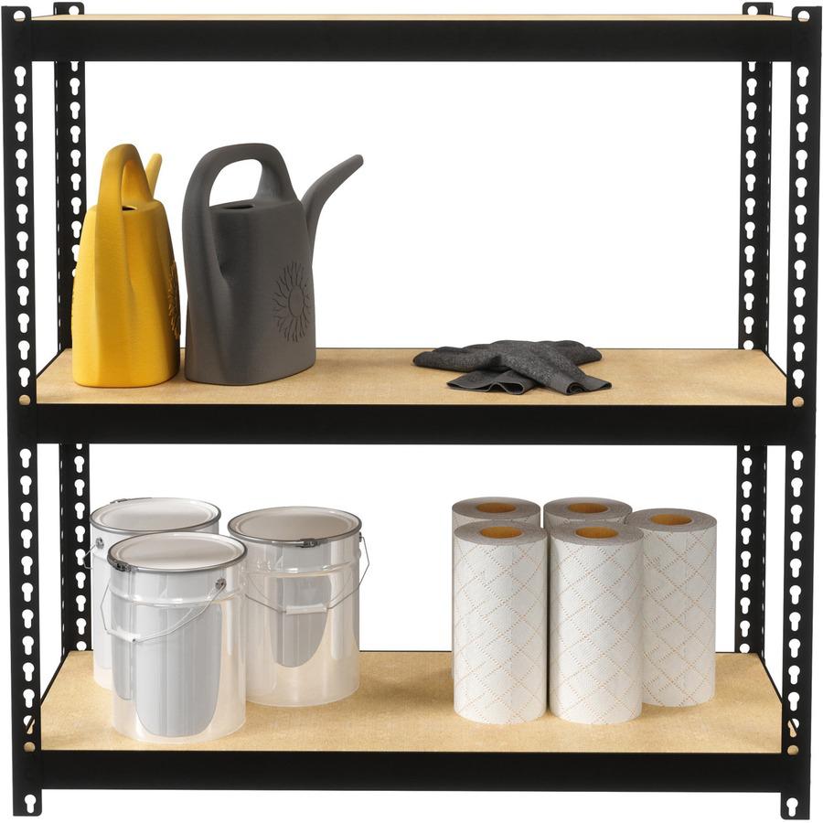 Lorell Narrow Riveted Shelving - 3 Shelf(ves) - 30" Height x 30" Width x 12" Depth - 28% Recycled - Black - Steel - 1 Each. Picture 9